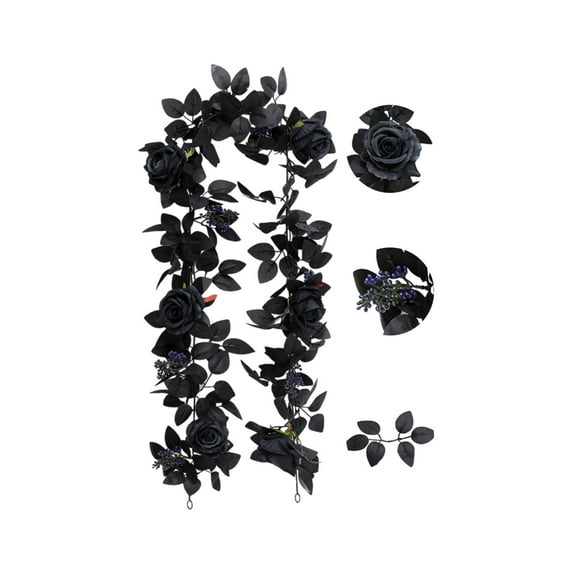 Moocorvic Black Artificial Maple Leaves Garland Halloween Decor Indoor, Fireplace, Party