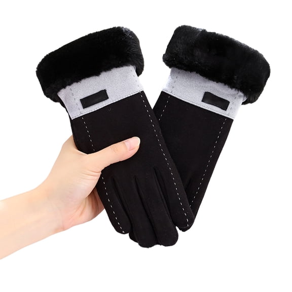 Moocorvic Black Winter Gloves with Velvet Lining, Ladies Ski Snow Gloves for Cold Weather Outdoor Running Cycling Driving