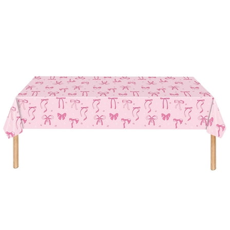 Moocorvic Bowknot Disposable Tablecloth - 54"x108" Pink Party Decor for Birthday, Holiday Plastic Table Cover