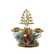 Moocorvic Candle Holders Christmas Decorations with Red Berry And Pine Needles, for Party Table Centerpiece