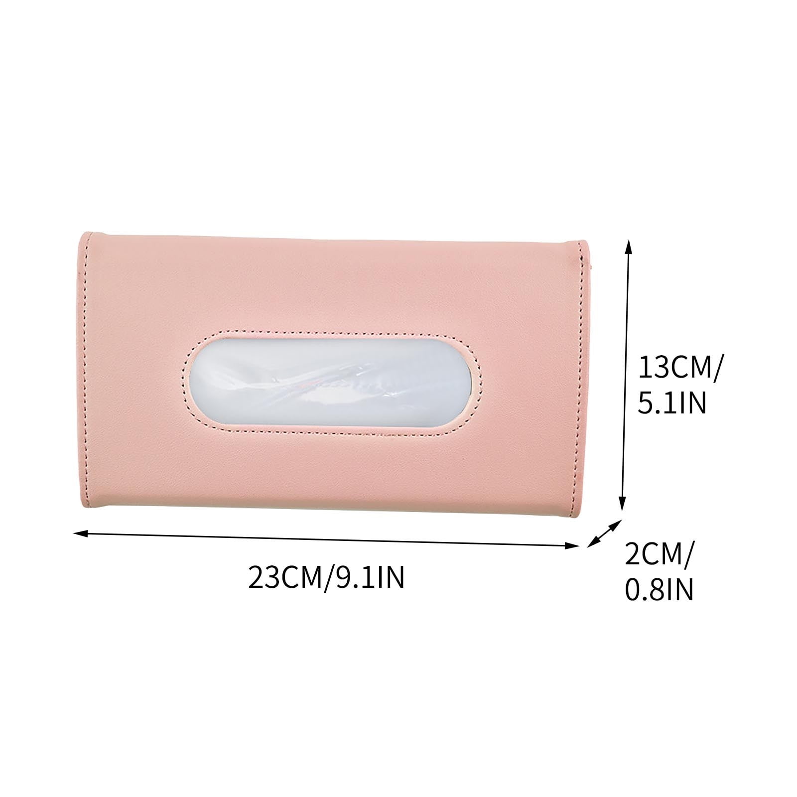 PU Leather Car Tissue Holder Visor – Universal Back Seat Tissue Box Holder With Clip (Pink)