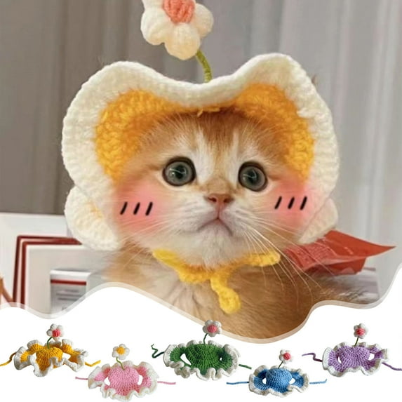 Moocorvic Cat Hat with Ear Holes and Adjustable Tie, Washable Knit Party Hat for Cats, Easter Pet Outfit