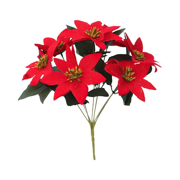 Moocorvic Christmas Artificial Poinsettias Bouquet 7 Heads 12.6'' Velvet Faux Plant, Christmas Flowers for Home Porch Garden Indoor Outdoor Xmas Tree Decorations