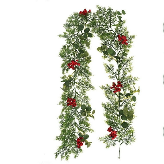 Moocorvic Christmas Berry Garland 5.9 FT Artificial Norfolk Pine Garland for Fireplace, Table Centerpiece, Indoor Holiday Wedding Party Decor Christmas Decorations