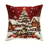 Moocorvic Christmas Decorations Pillow Covers, Winter Forest House Snowflake Snowman Print Farmhouse Cushion Case for Sofa Couch Home Decor