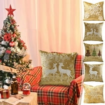 Moocorvic Christmas Deers Pillow Cover 18X18 Winter Holiday Decorative Gold Print Throw Pillow Covers for Sofa Couch Bed Living Room
