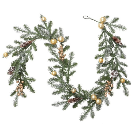 Moocorvic Christmas Garland Outdoor, 5.9 FT Norfolk Pine Garlands with Balls Ornaments, for Fireplace,Table, Stair, Indoor