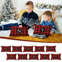 Moocorvic Christmas Pillow Covers 26 Initial Print Decorative Christmas Red and Black Check Plaid Linen Throw Pillow Cover for Bedroom 12x20 Inch(A)