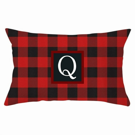 Moocorvic Christmas Pillow Covers 26 Initial Print Decorative Christmas Red and Black Check Plaid Linen Throw Pillow Cover for Bedroom 12x20 Inch(Q)