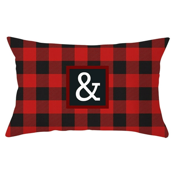 Moocorvic Christmas Pillow Covers 26 Initial Print Decorative Christmas Red and Black Check Plaid Linen Throw Pillow Cover for Bedroom 12x20 Inch