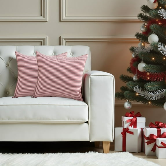 Moocorvic Christmas Striped Pillow Covers 18x18, Throw Pillow Covers for Sofa Couch Farmhouse Holiday Decor