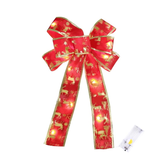 Moocorvic Christmas Tree Bow, Christmas Wreath Bow, Christmas Led Wreath Bow, Warm LED Lights Christmas Tree Topper For Indoor Outdoor Xmas Decoration