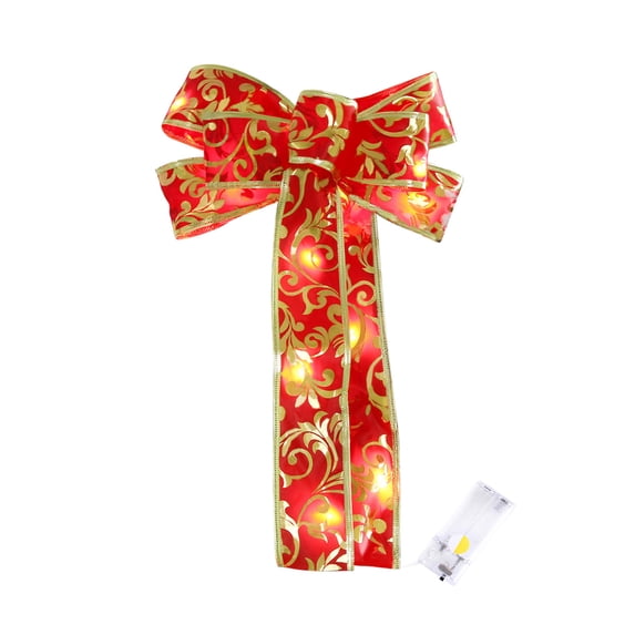 Moocorvic Christmas Tree Bow, Christmas Wreath Bow, Christmas Led Wreath Bow, Warm LED Lights Christmas Tree Topper For Indoor Outdoor Xmas Decoration