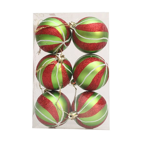 Moocorvic Christmas Tree Ornaments Decorations Balls Set, 6Pcs Glitter Hanging Christmas Plastic Balls(Green Stripe)