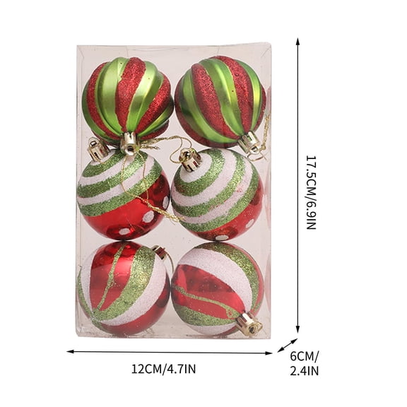 Moocorvic Christmas Tree Ornaments Decorations Balls Set, 6Pcs Glitter Hanging Christmas Plastic Balls(Green Stripe)