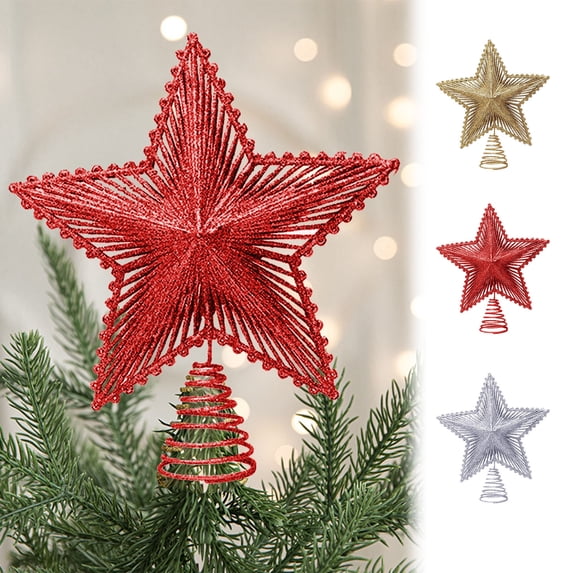 Moocorvic Christmas Tree Topper, 9" Gold Glittered Star with Hollow Design, Tree Topper Star for Christmas Tree Decoration