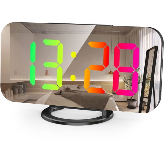 Moocorvic Colorful RGB Large Screen Display Electronic Clock Dual USB Smart Mirror Alarm Clock, Four Kinds Of Random Gradient Display+seven Kinds Of Monochrome Display,