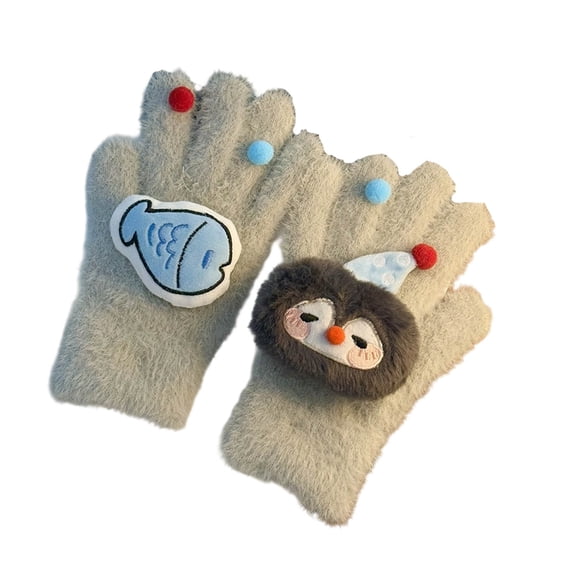 Moocorvic Cute Plush Winter Gloves for Women & Teen Girls, Full-Finger,Khaki