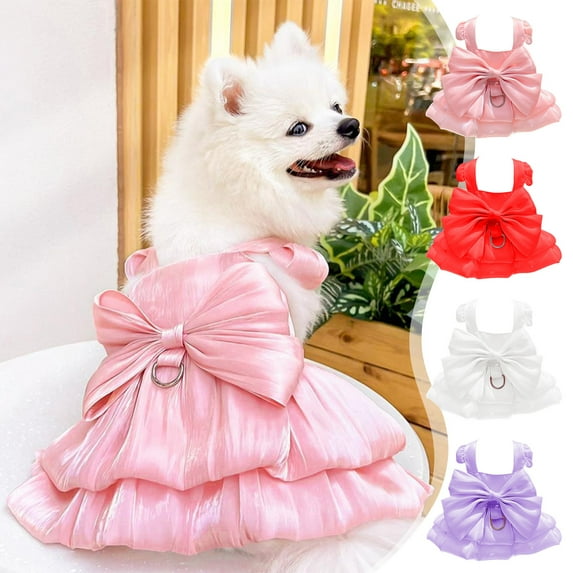 Moocorvic Pet Dresses for Small Dogs Girl Wedding Strap Dress Princess Skirt with Bow Decor(Pink,M)