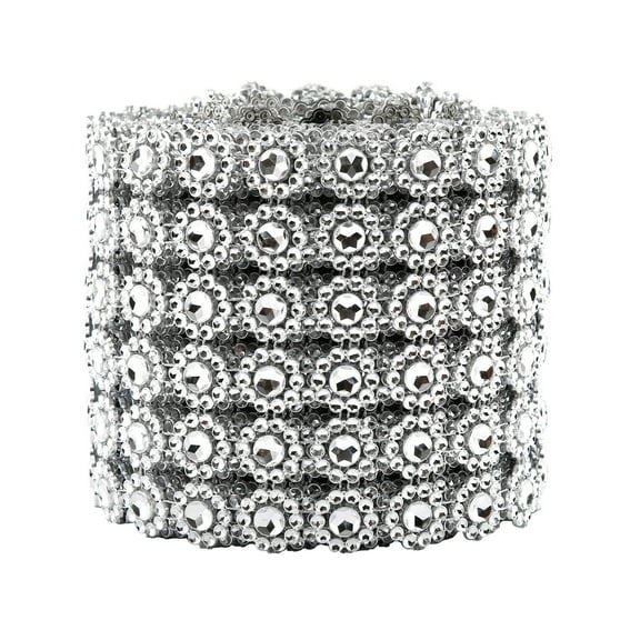 Moocorvic Diamond Flower Shape 5 Yard Mesh Wrap Roll Rhinestone Crystal Ribbon