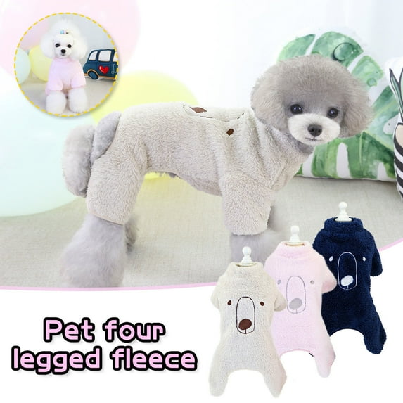 Moocorvic Dog Clothes Pet Jumpsuit for Small Medium Dogs Cats Boy Girl , Four-Leg Small Bear Dogs Soft Fleece Coat(White,S)