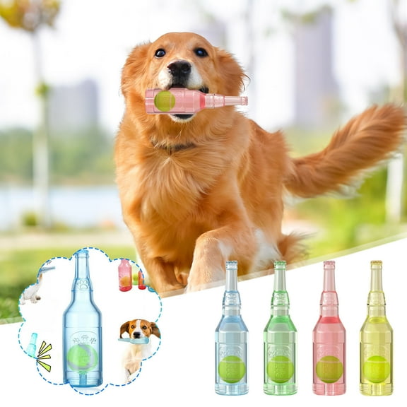 Moocorvic Dog Toys Chew Beer Bottle, Rubber Bottle Pet Squeaky Toy with Tennis Ball for Medium/Small Dogs
