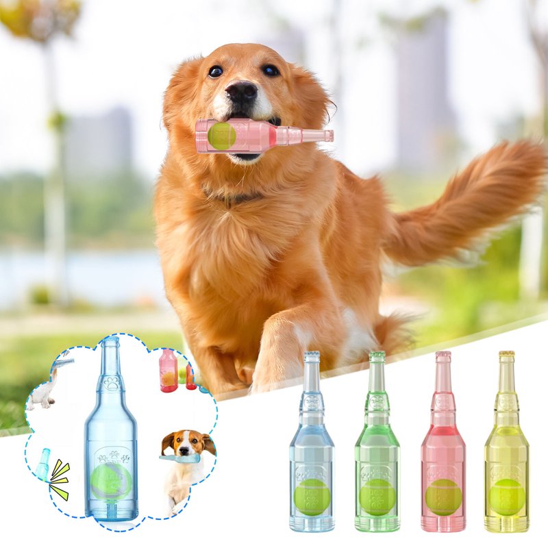 Moocorvic Dog Toys Chew Beer Bottle, Rubber Bottle Pet Squeaky Toy with Tennis Ball for Medium/Small Dogs