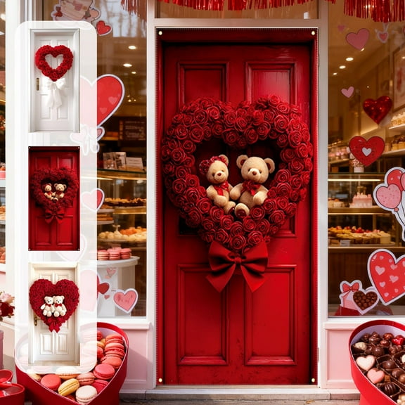 Moocorvic Door Covers Decorative Valentines Day 35x72 Inch, for Valentine Party Front Door Decorations