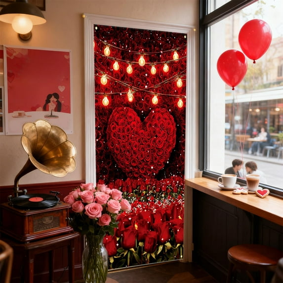 Moocorvic Door Covers Decorative Valentines Day 35x72 Inch, for Valentine Party Front Door Decorations