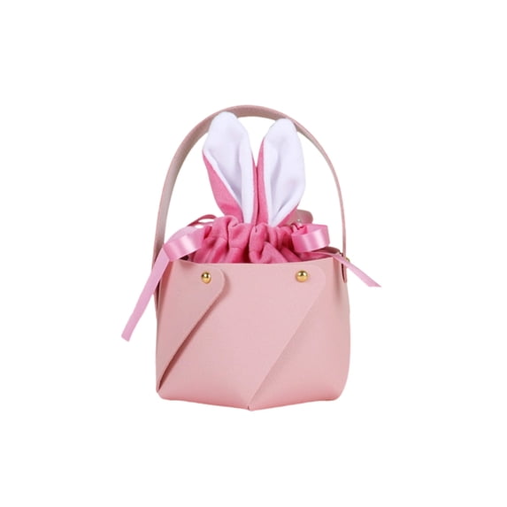 Moocorvic Easter Basket Bunny Ear Hand Bucket, Leather Party Decoration Gift Bag for Egg Hunt & Festive Gifts,Pink