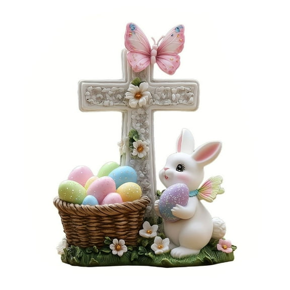 Moocorvic Easter Basket Essentials Religious Easter Bunny Eggs Cross Tabletop Decorations Acrylic Holiday Gifts