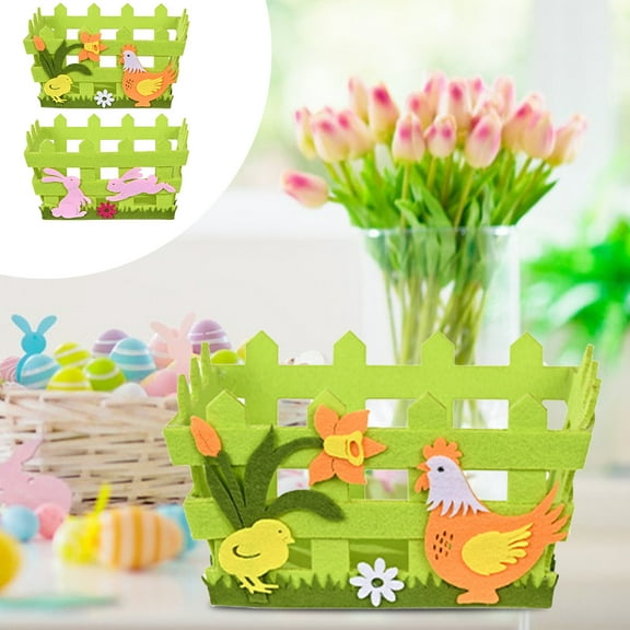 Moocorvic Easter Basket, Non-Woven Easter Egg Storage Baskets Rabbit Harvest Flower Pattern Green Desktop Storage Organizer Bags