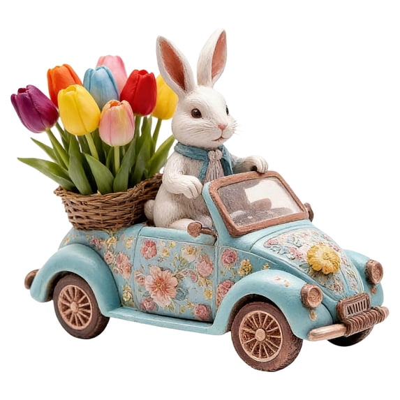 Moocorvic Easter Bunny Truck Acrylic Table Ornaments, Farmhouse Spring Decor for Home Kitchen Office Easter Tiered Tray Decor(2D)