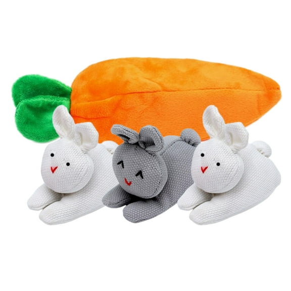 Moocorvic Easter Decorations 3Pcs Bunny in Carrots Stuffed Animal with Zipper Pouch Easter Basket Stuffers
