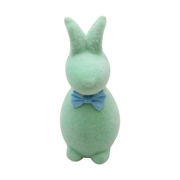 Moocorvic Easter Decorations Flocked Bunny Statue with Bow tie 5.9'' Rabbit Tabletop Ornament Party Supplies