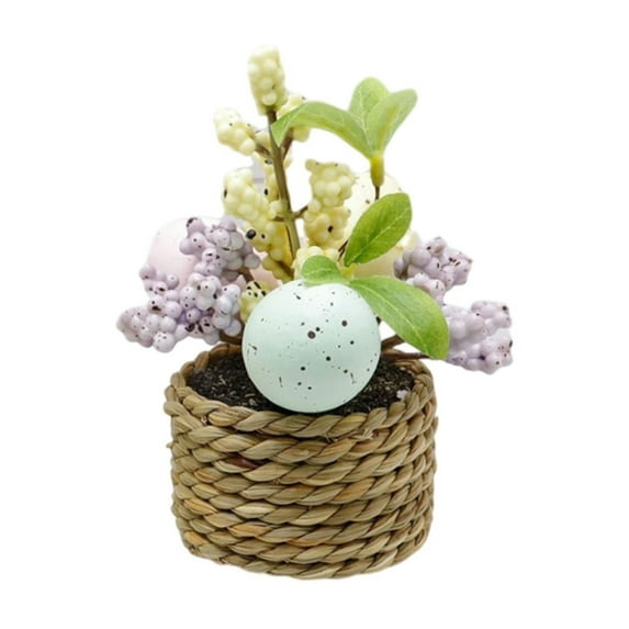 Moocorvic Easter Eggs Artificial Woven Easter Basket Potted Plants Ideal Gifts Office Home Decor Tabletop Centerpiece