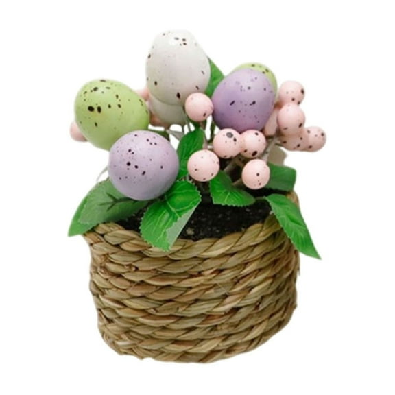 Moocorvic Easter Eggs Artificial Woven Easter Basket Potted Plants Ideal Gifts Office Home Decor Tabletop Centerpiece