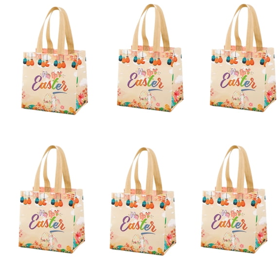 Moocorvic 6Pcs Happy Easter Egg Hunt Bags with Handle, Reusable Non Woven Tote Bunny Carrot Gift Bags Easter Baskets for Gift Wrap Holiday Party