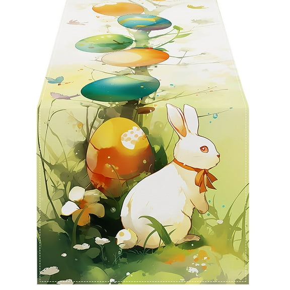 Moocorvic Easter Table Runner 72 Inches Long Happy Bunny Flower Table Runner Spring Holiday Kitchen Dining Table Decoration Farmhouse Home Party Indoor Décor