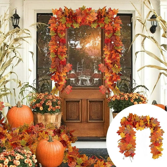 Moocorvic Fall Garland, 5.74 FT Artificial Maple Autumn Garland Hanging Leave Vines for Indoor Outdoor Wedding Thanksgiving Dinner Party Decor
