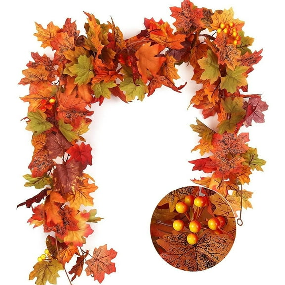 Moocorvic Fall Garland, 69'' Artificial Maple Autumn Garland Hanging Leave Vines for Indoor Outdoor Wedding Thanksgiving Dinner Party Decor