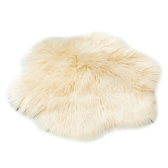 Moocorvic Faux Fur Rug for Bedroom, Wool Imitation Sheepskin Rugs Faux Non Slip Bedroom Carpet Mats(Yellow,23.7x23.7inch)