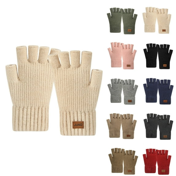 Moocorvic Fingerless Gloves for Women, Half Finger Winter Warm Knitted Gloves for Cycling, Running, Outdoor,Biking,Driving,Working(Beige)