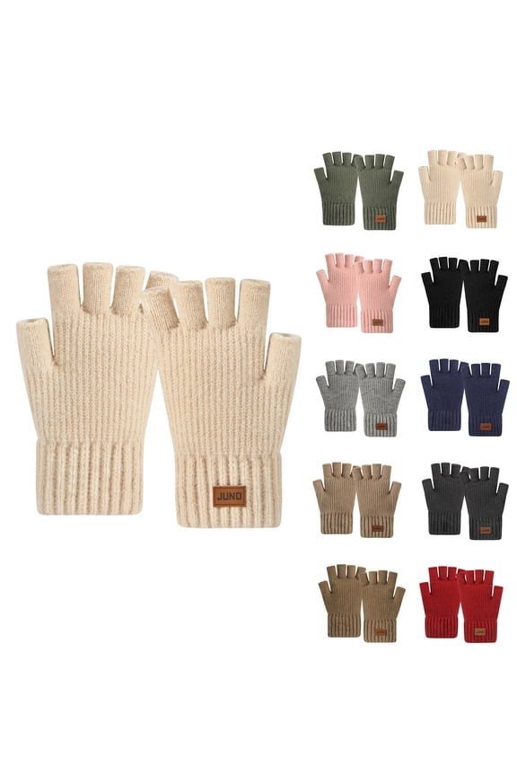 Fingerless Gloves for Women, Half Finger Winter Warm Knitted Gloves for Cycling, Running, Outdoor,Biking,Driving,Working(Beige)