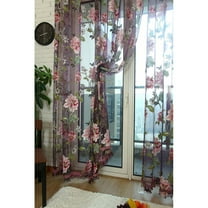 Moocorvic Flower Curtains Rod Pocket Top Rose Floral Sheer Voile Curtain,Flower Tulle Transparent Window Treatment for Living Room Bedroom Glass Door