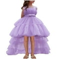 thumbnail image 1 of Moocorvic Flower Girls Dresses Cold Shoulder Short A Line Wedding Party Ball Gown Princess Dress 7-8Years,Purple, 1 of 8