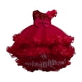 thumbnail image 1 of Moocorvic Flower Toddler Girl Dress with Bow, Sleeveless Pure Color Off Shoulder Wedding Gown Summer Party Outfit 5-6Years,Red, 1 of 3
