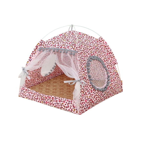 Moocorvic Foldable Pet Nest Tents, Semi-Enclosed Bed for Small Dogs/Cats, Washable Portable Dog House Lace Mesh Breathable Windows Door Curtains