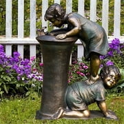 Moocorvic Garden Statues Outdoor Boy & Girl Garden Statue Little Girl and Boy Kissing Yard Miniature Figurine
