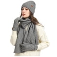 thumbnail image 1 of Moocorvic Gifts for Women Beanie Hat Scarf Gloves Set of 3, Winter Warm Long Scarf Neck Warmer Touchscreen Gloves(Gray), 1 of 8